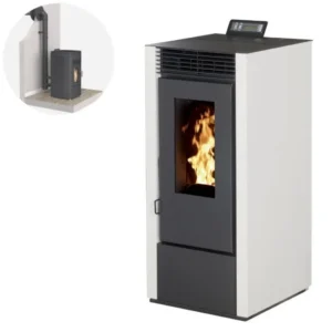 Pack Pelletkamin MARINA 14 kW Luftdicht + Ventilationskit – Weiß